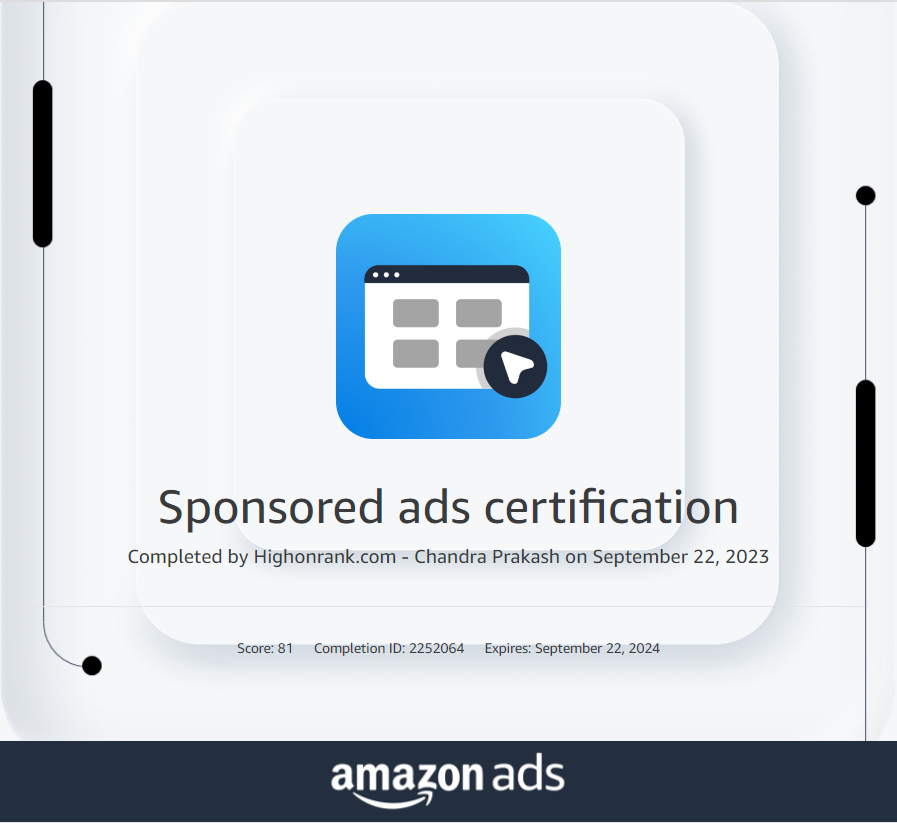 Amazon Sponsored Ads Certification Learning Console Highonrank