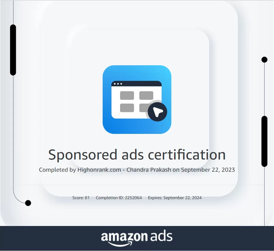 amazon sponsored ads certification learning console highonrank